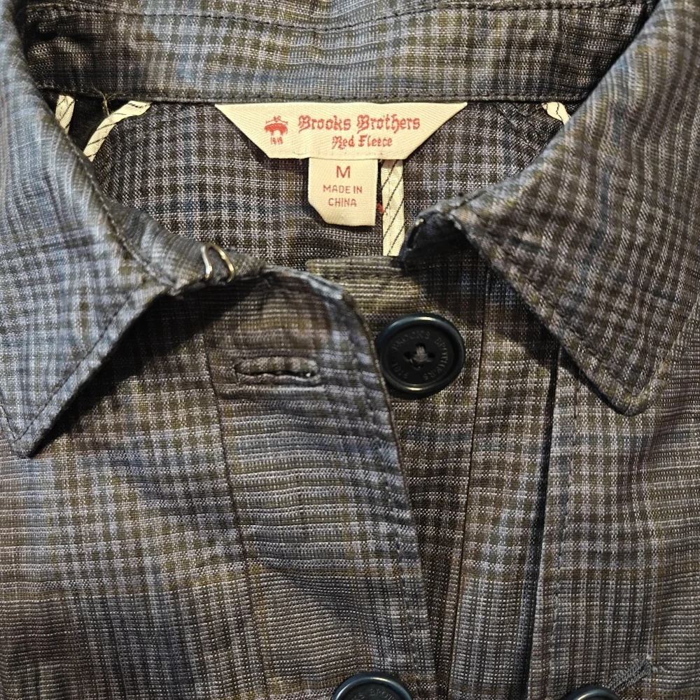 Brooks Brothers Linen Plaid Rain Poncho Women's‎ Medium Button Down Purple